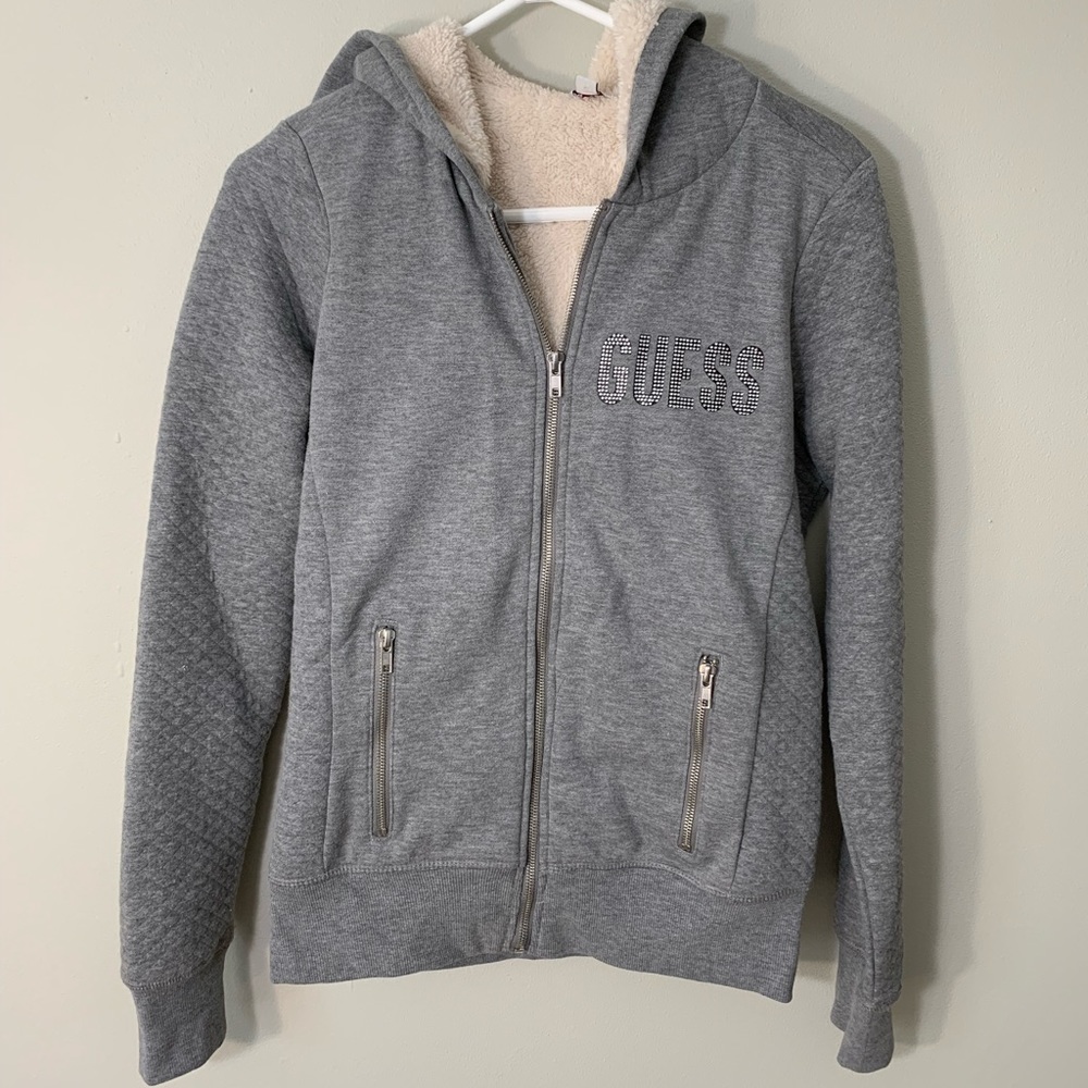 Guess Women’s Cozy Sherpa Lined Sweatshirt - Gray - Small